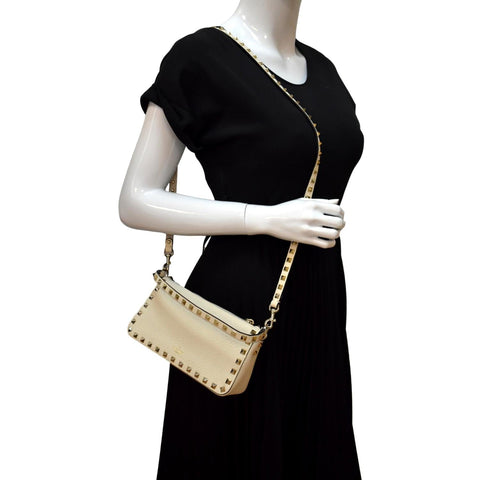 VALENTINO Garavani Rockstud Leather Crossbody Bag Ivory