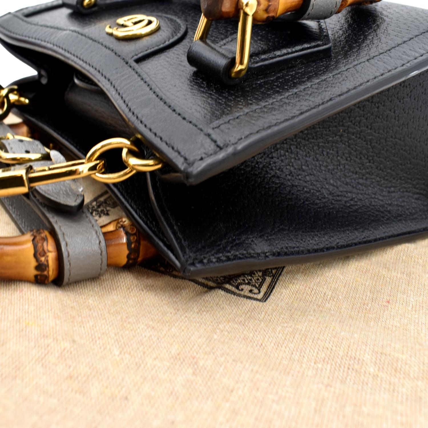 Gucci Diana Bamboo Mini Leather Tote Bag Black 702732