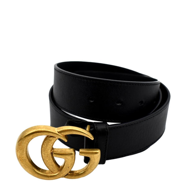 GUCCI Double G Buckle Leather Belt Size 90.36 Black 400593
