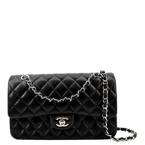 CHANEL Classic Medium Double Flap Quilted Leather Shoulder Bag Black