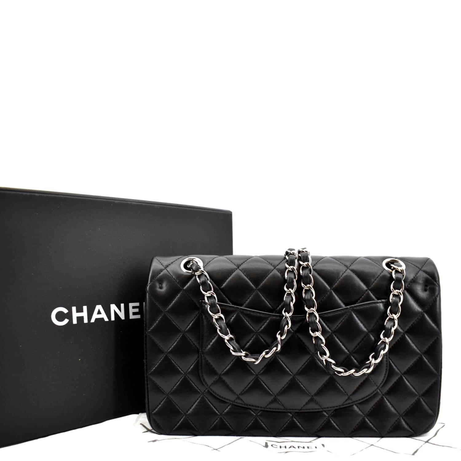 Chanel Classic Medium Double Flap Quilted Leather Shoulder Bag Black