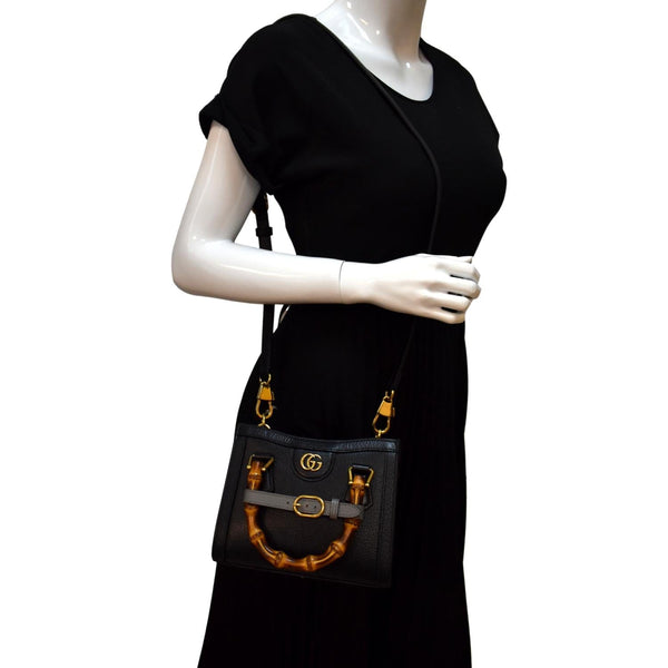 GUCCI Diana Bamboo Mini Leather Tote Bag in Black