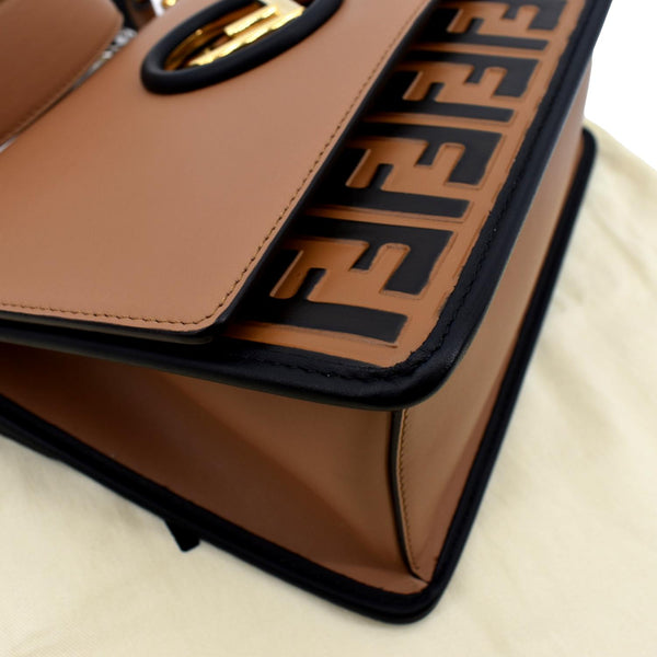 FENDI Kan I F Zucca Leather Shoulder Bag Tan