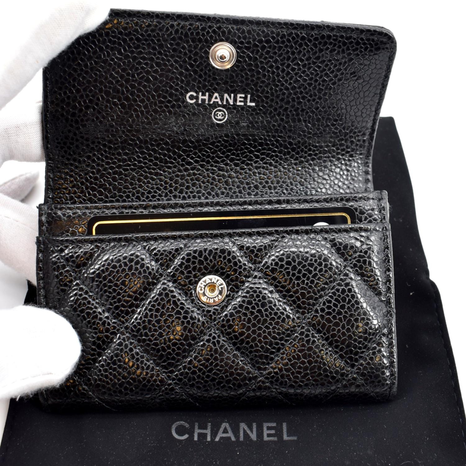 CHANEL CC Flap Caviar Leather Card Holder Black