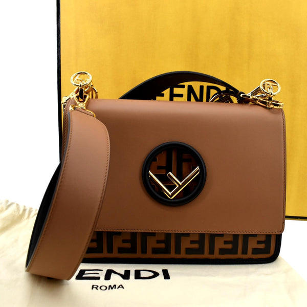 FENDI Kan I F Zucca Leather Shoulder Bag Tan