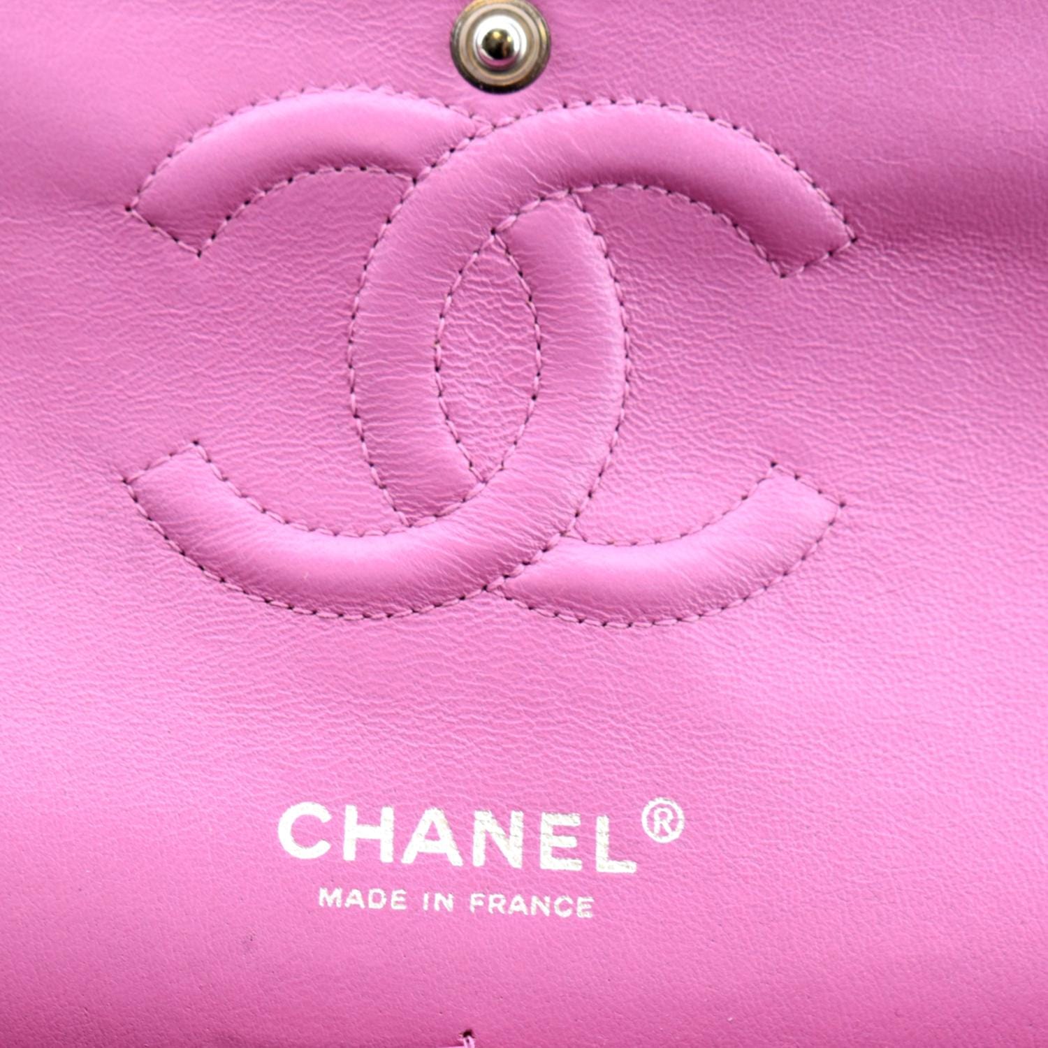 CHANEL Classic Medium Double Flap Quilted Leather Shoulder Bag Neon Pi