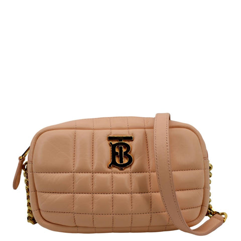 BURBERRY Lola Camera Mini Quilted Lambskin Leather Shoulder Bag Dusky Pink
