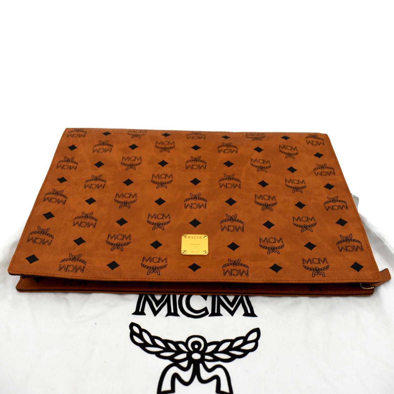 Limited Edition MCM Visetos Logo Medium Crossbody Pouch Clutch Bag Cognac  NWT
