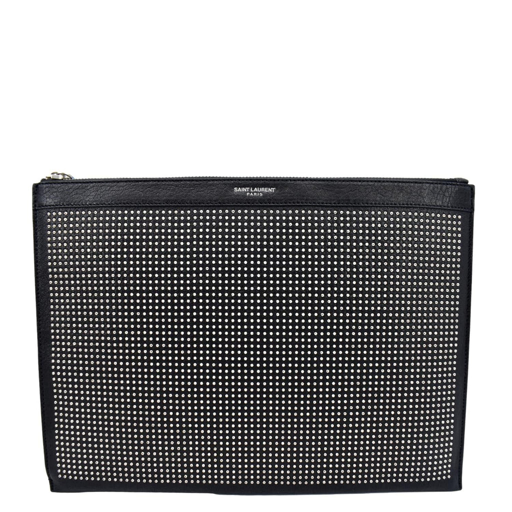 YVES SAINT LAURENT Zip Studded Leather Pouch Black