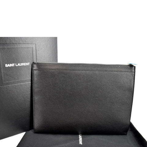 YVES SAINT LAURENT Zip Studded Leather Pouch Black