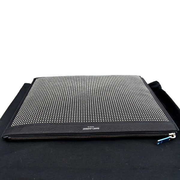 YVES SAINT LAURENT Zip Studded Leather Pouch Black