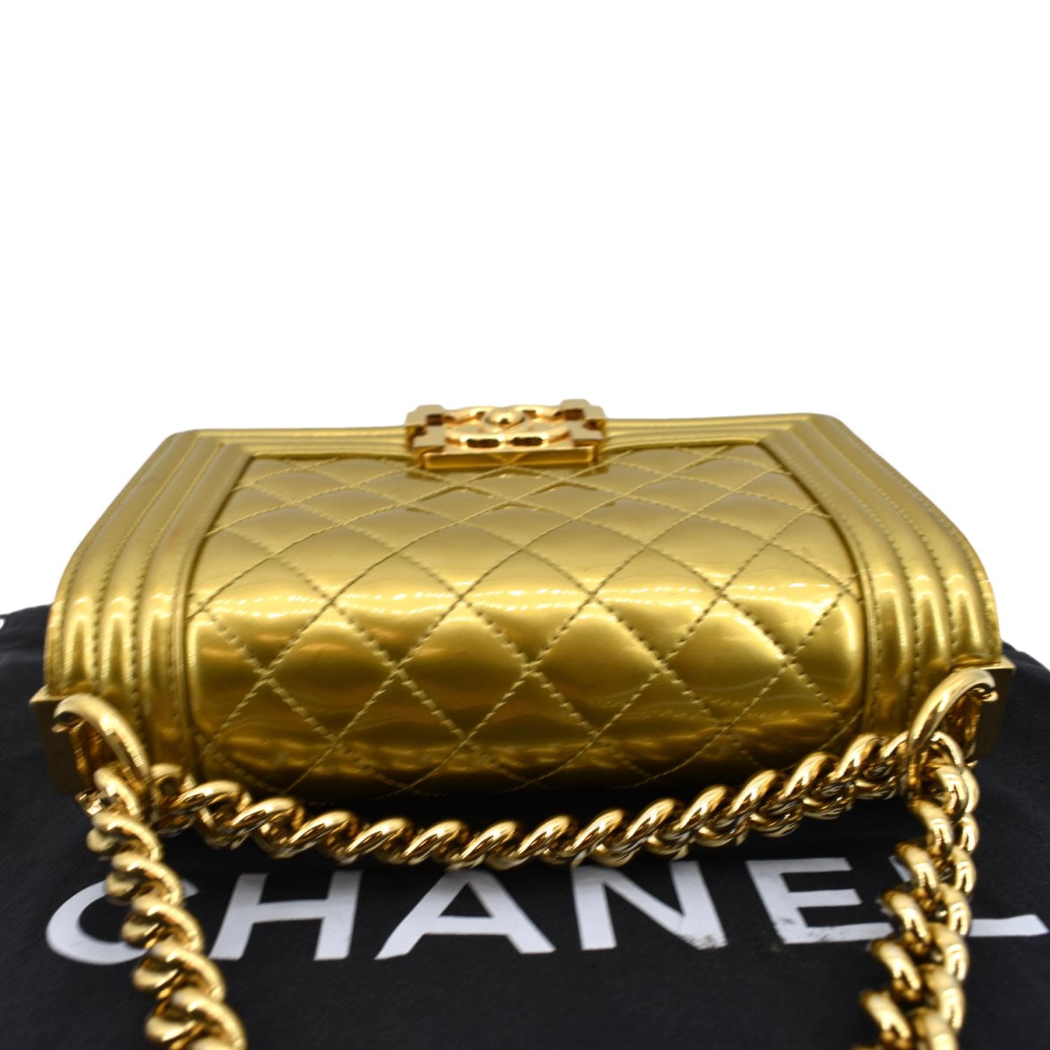 CHANEL Small Boy CC Chain Leather Shoulder Bag Metallic Gold