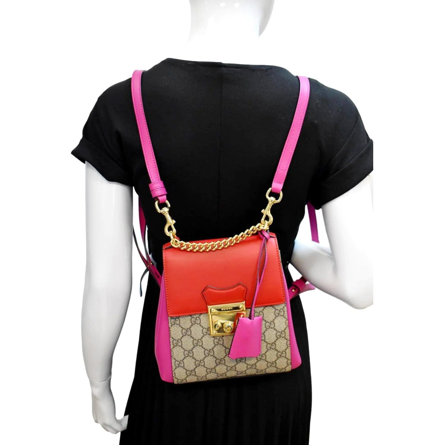 gucci padlock mini backpack GUCCI Padlock GG Supreme Canvas Leather Backpack Red 498194