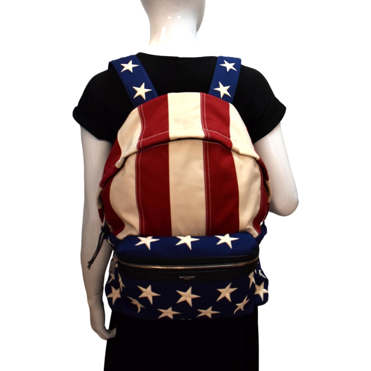 YVES SAINT LAURENT American Flag Canvas Backpack Bag Red