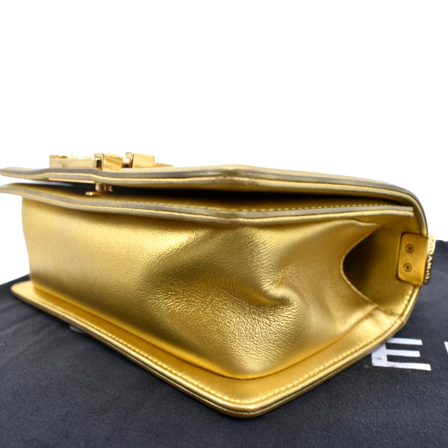 CHANEL Small Boy CC Chain Leather Shoulder Bag Metallic Gold