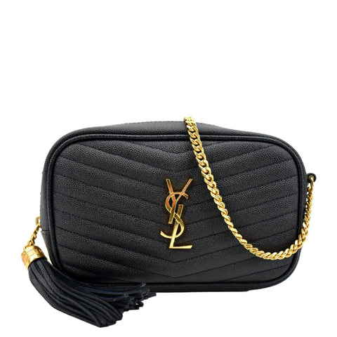 YVES SAINT LAURENT Lou Chevron Leather Camera Crossbody Bag Black