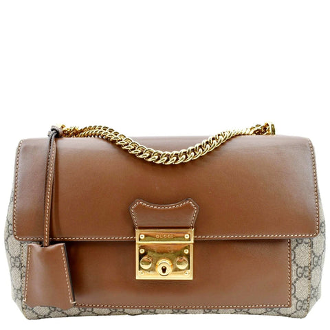 GUCCI Padlock Medium GG Supreme Canvas Shoulder Bag Brown 477530