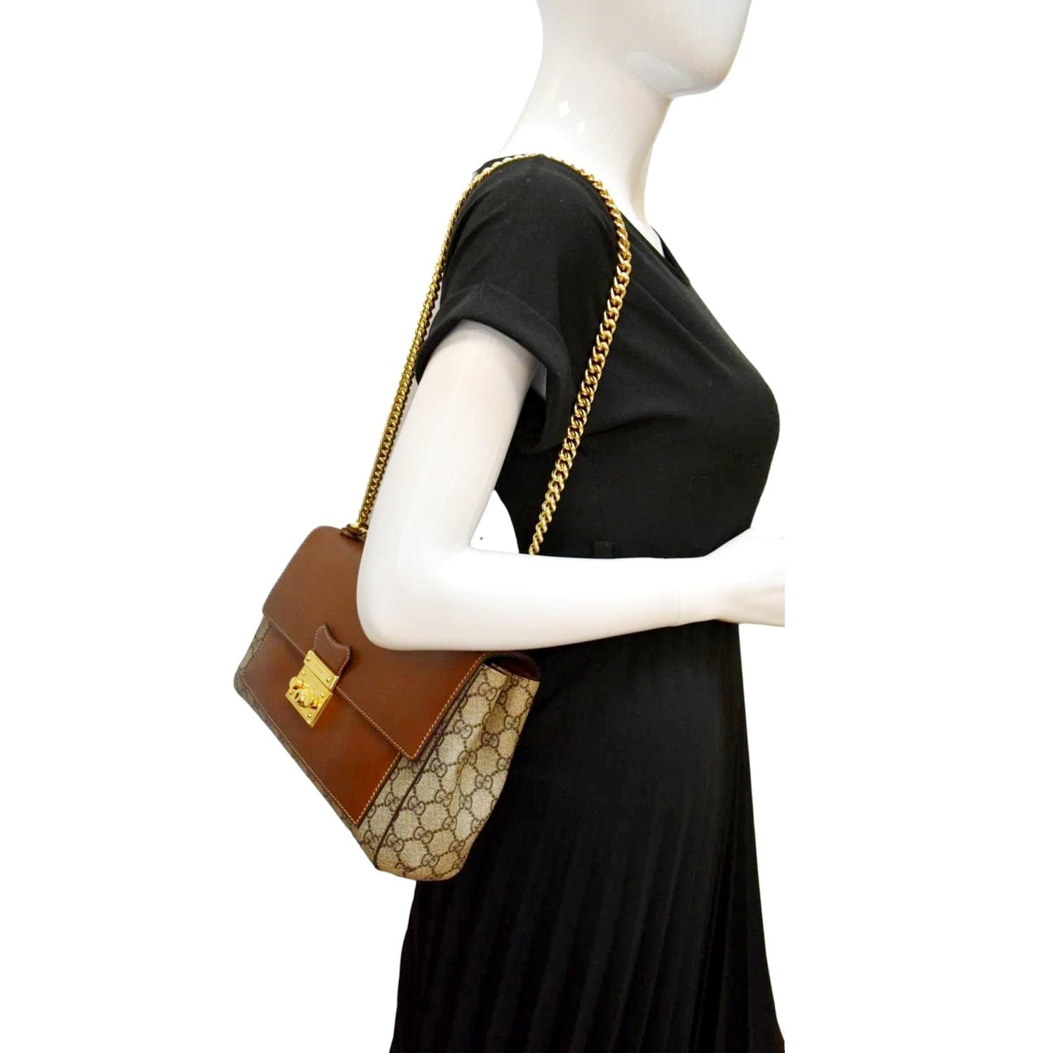 Gucci Black/Brown GG Supreme Coated Canvas Medium Padlock Shoulder Bag Gucci