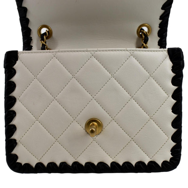 CHANEL Mini My Own Frame Flap Braided Calfskin Leather Shoulder Bag White