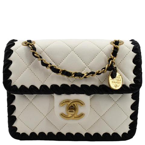 CHANEL Mini My Own Frame Flap Braided Calfskin Leather Shoulder Bag White