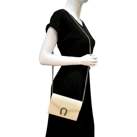 GUCCI Dionysus Mini Leather Chain Shoulder Bag Off White 401231