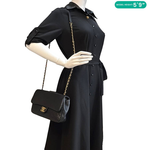 CHANEL In The Loop Flap Medium Quilted Lambskin Leather Shoulder Bag Black