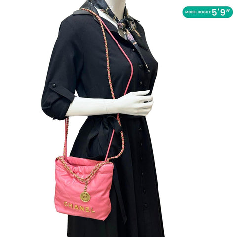 CHANEL 22 Mini Hobo Quilted Leather Crossbody Bag Pink