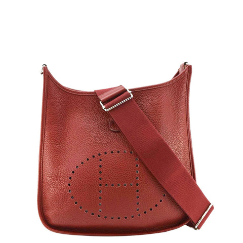 HERMES Evelyne Clemence III PM Leather Crossbody Bag Red