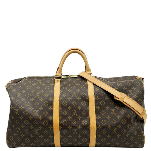 LOUIS VUITTON Keepall 60 Bandouliere Monogram Canvas Travel Bag Brown