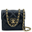 CHANEL Coco Love CC Heart Quilted Lambskin Leather Clutch With Chain Black