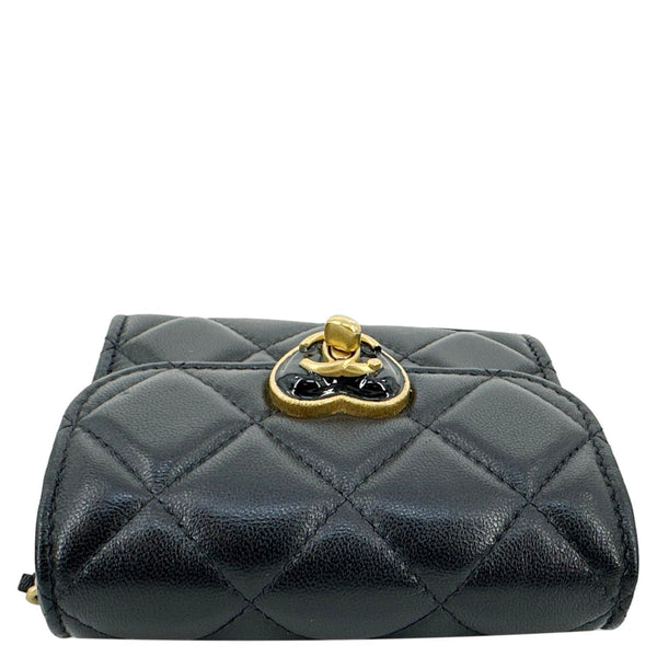 CHANEL Coco Love CC Heart Quilted Lambskin Leather Clutch With Chain Black