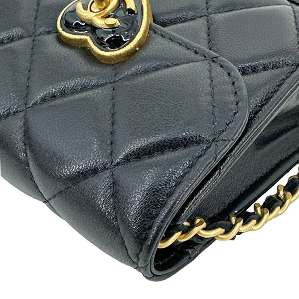 CHANEL Coco Love CC Heart Quilted Lambskin Leather Clutch With Chain Black
