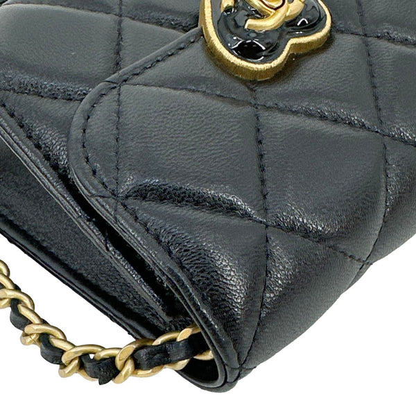 CHANEL Coco Love CC Heart Quilted Lambskin Leather Clutch With Chain Black