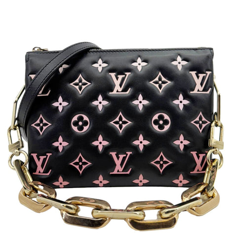 LOUIS VUITTON Coussin BB Monogram Embossed Leather Shoulder Bag Black