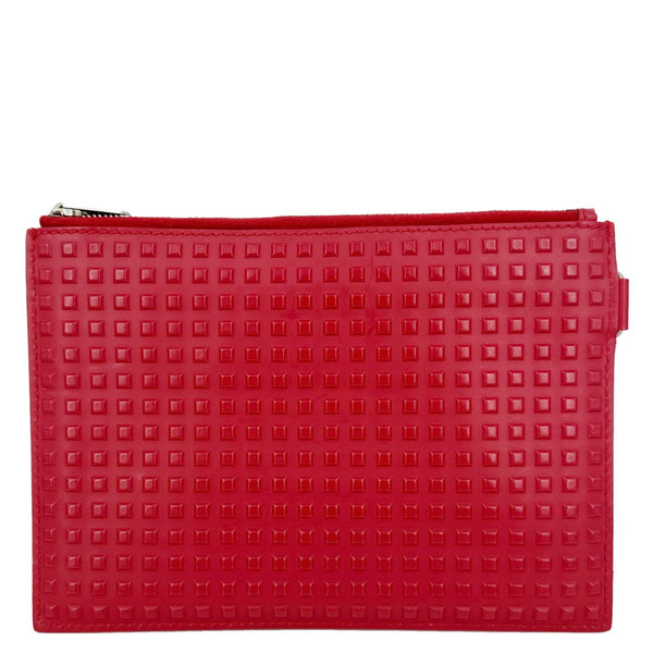 BALENCIAGA Studded Embossed Leather Zip Pouch Red