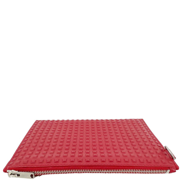 BALENCIAGA Studded Embossed Leather Zip Pouch Red