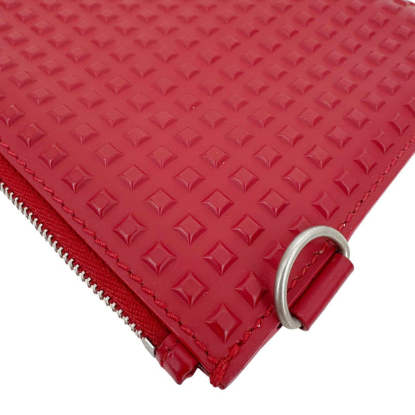 BALENCIAGA Studded Embossed Leather Zip Pouch Red