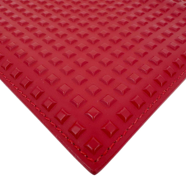 BALENCIAGA Studded Embossed Leather Zip Pouch Red