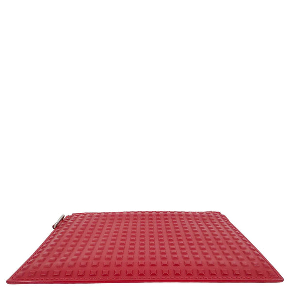 BALENCIAGA Studded Embossed Leather Zip Pouch Red