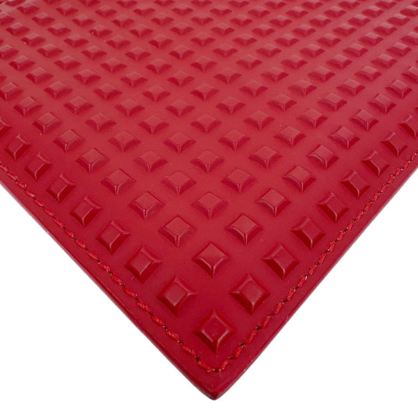 BALENCIAGA Studded Embossed Leather Zip Pouch Red