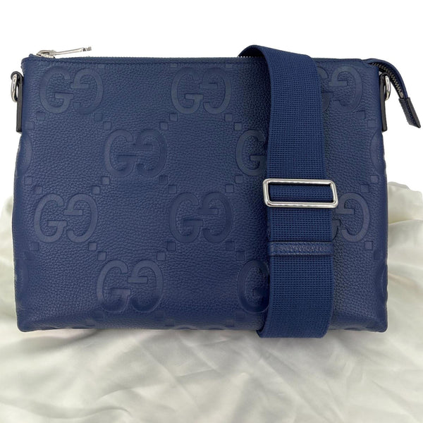 GUCCI Jumbo GG Leather Messenger Bag Blue 696009