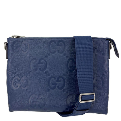 GUCCI Jumbo GG Leather Messenger Bag Blue 696009