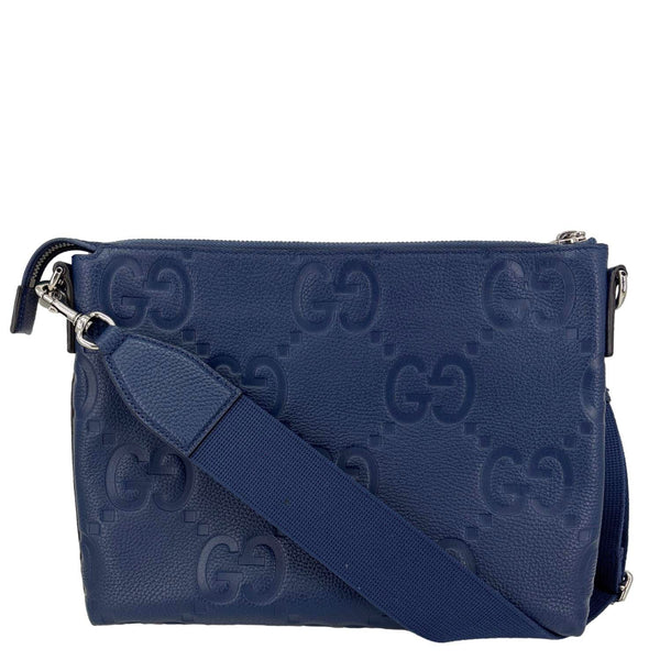 GUCCI Jumbo GG Leather Messenger Bag Blue 696009