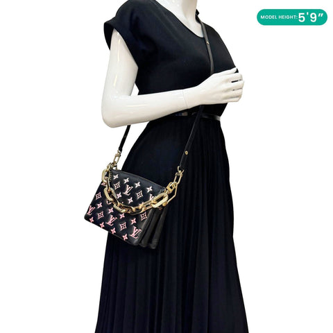 LOUIS VUITTON Coussin BB Monogram Embossed Leather Shoulder Bag Black