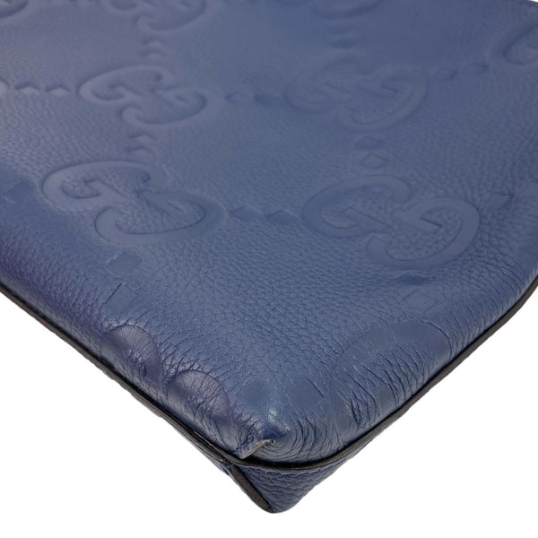 GUCCI Jumbo GG Leather Messenger Bag Blue 696009