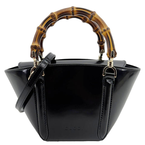GUCCI Bamboo Top Handle Mini Leather Tote Bag Black 805832