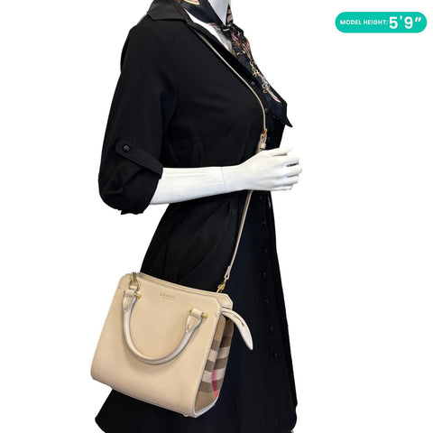 BURBERRY Banwell Mini Calfskin Leather Tote Bag Beige