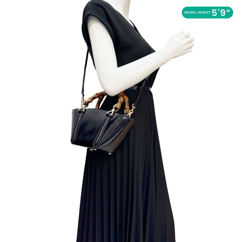 GUCCI Bamboo Top Handle Mini Leather Tote Bag Black 805832