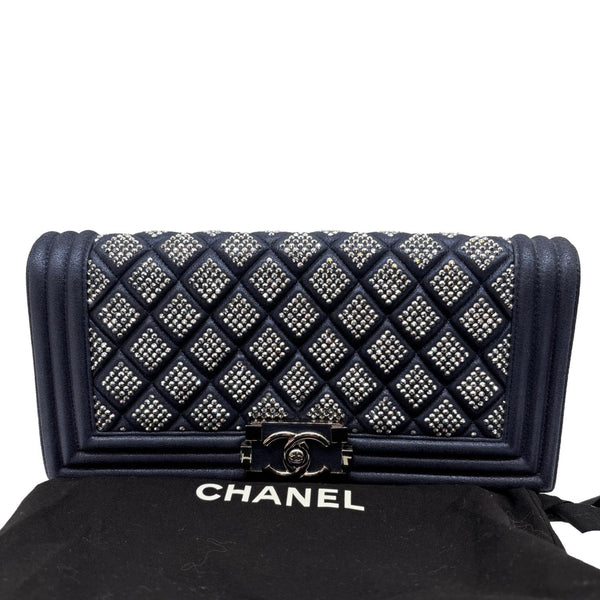CHANEL Boy Strass Swarovski Leather Pouch Navy Blue