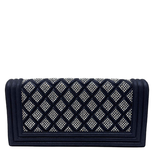 CHANEL Boy Strass Swarovski Leather Pouch Navy Blue